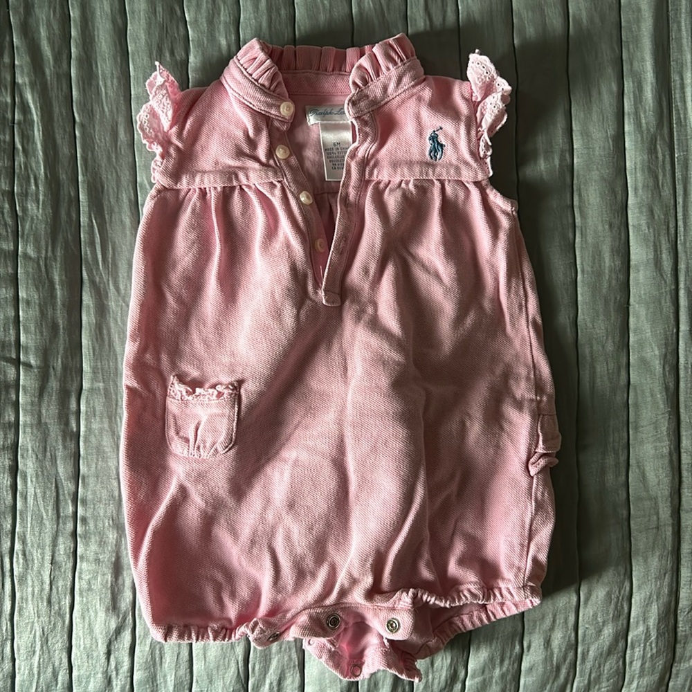 Ralph Lauren light pink bubble with ruffles and eyelet 6m